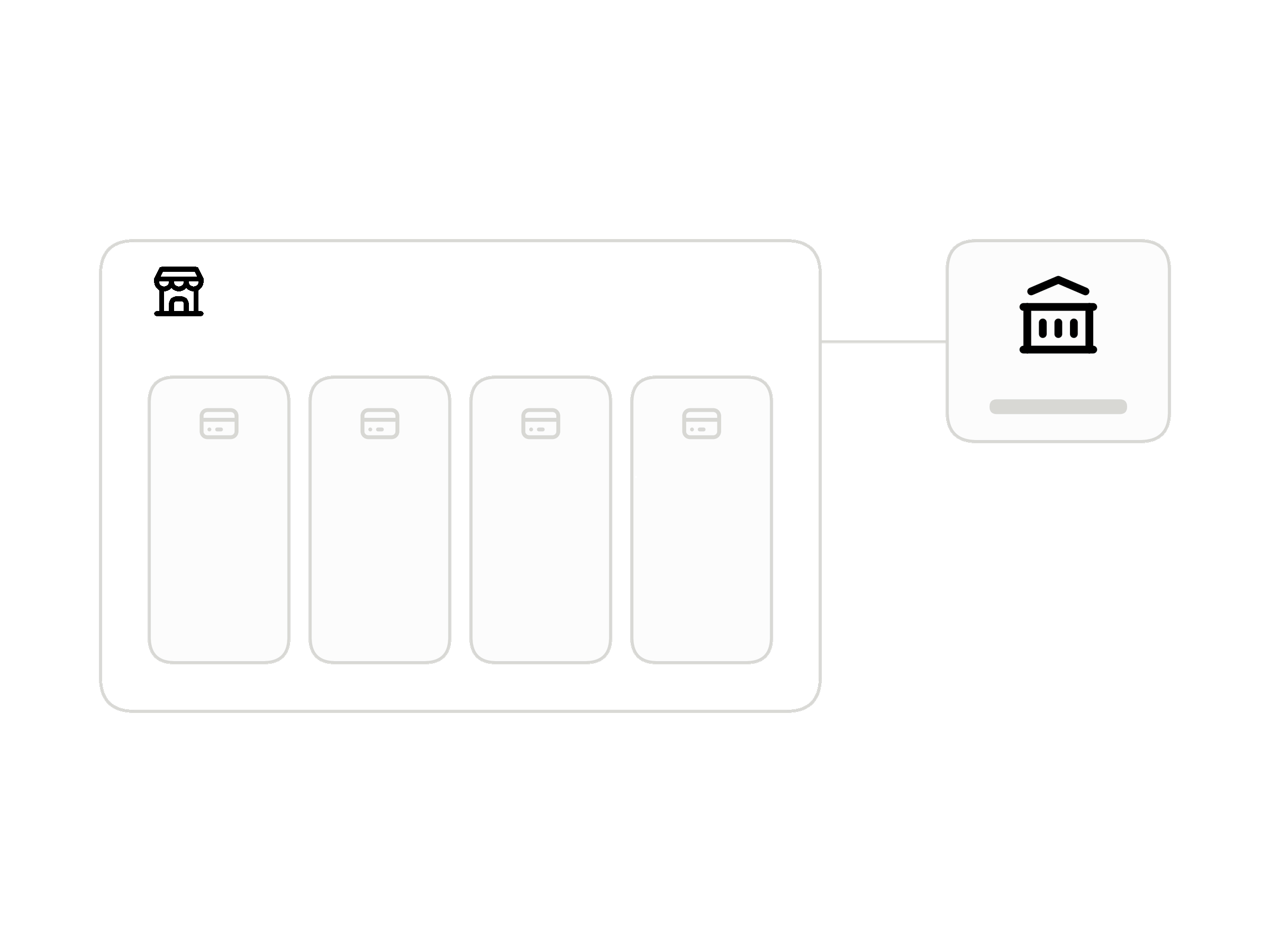 Animation: each day's card sales send a share of the merchant's takings to the bank, gradually filling the loan repayment bar.