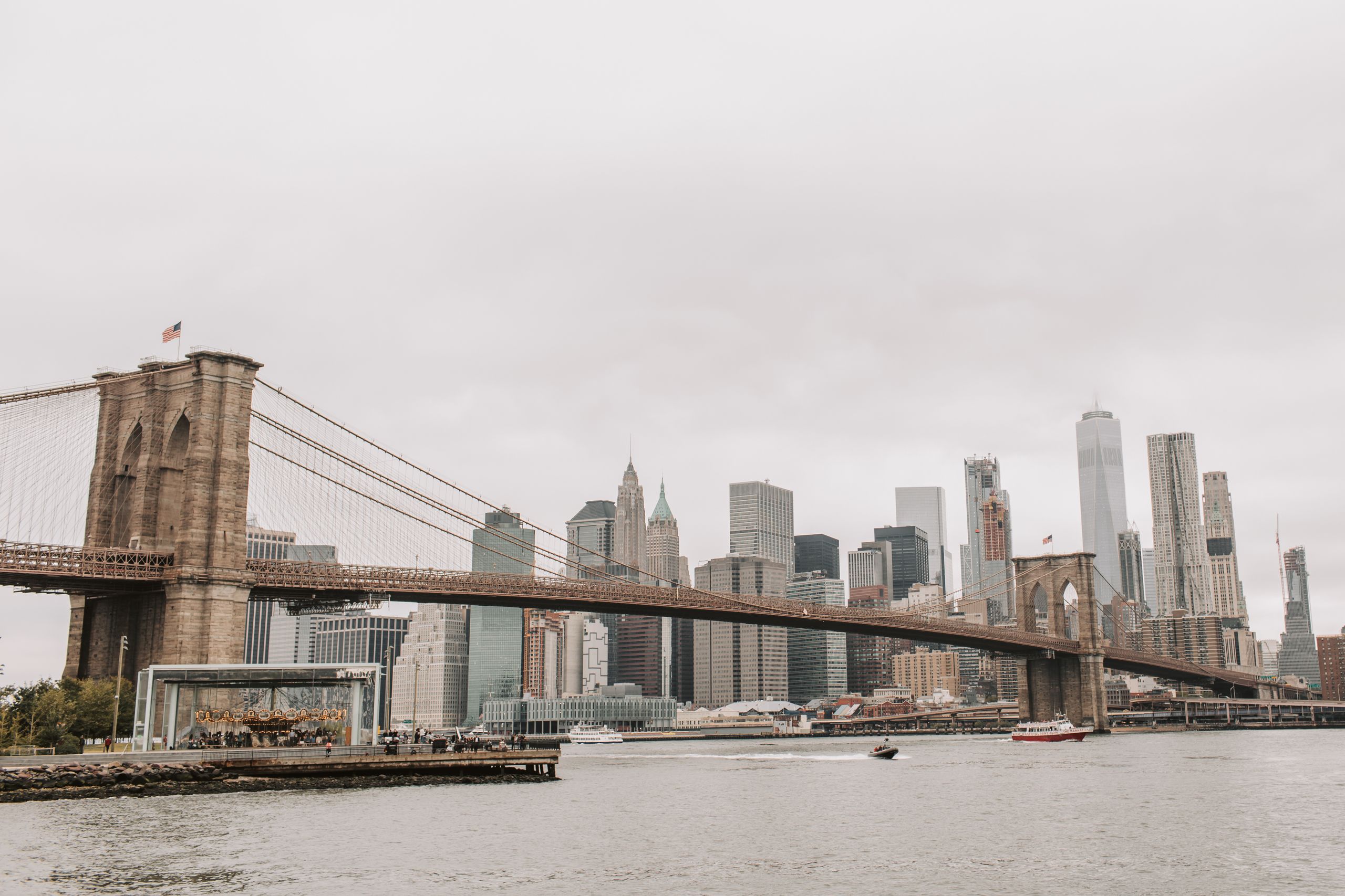 Photo of the Brooklyn Bridge and New York City skyline